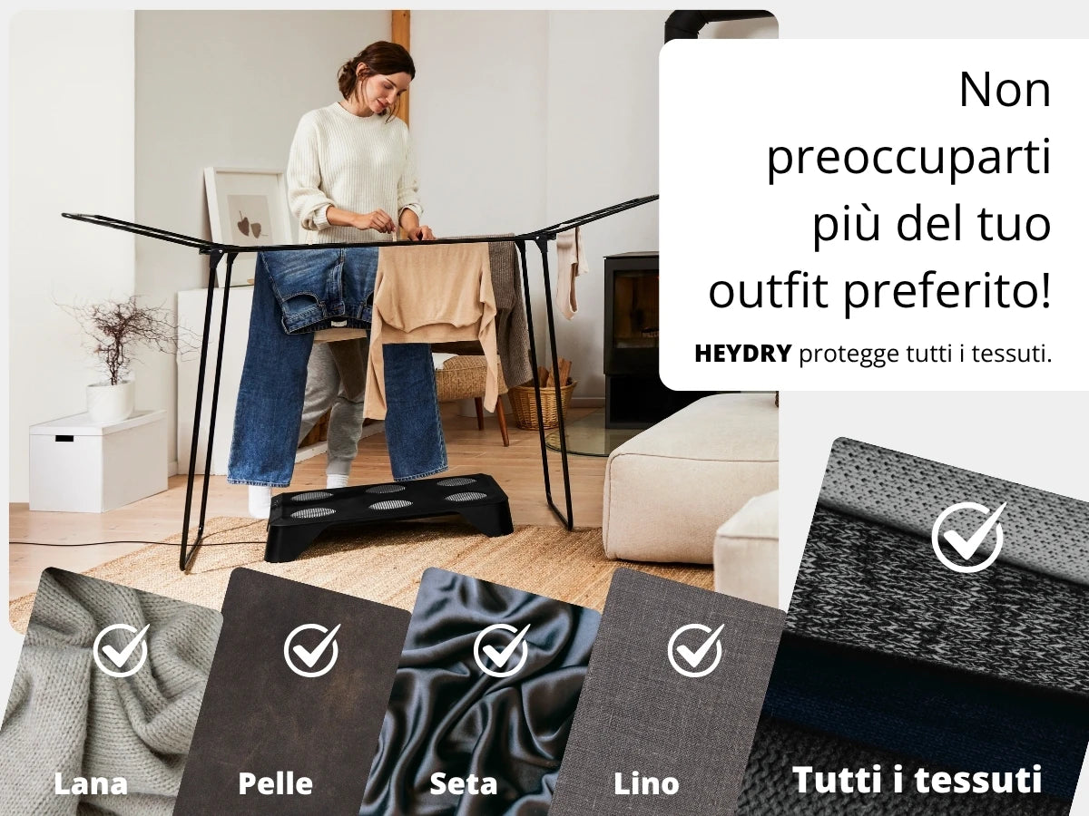 HEYDRY che asciuga e protegge tutti i tipi di tessuto in modo delicato
