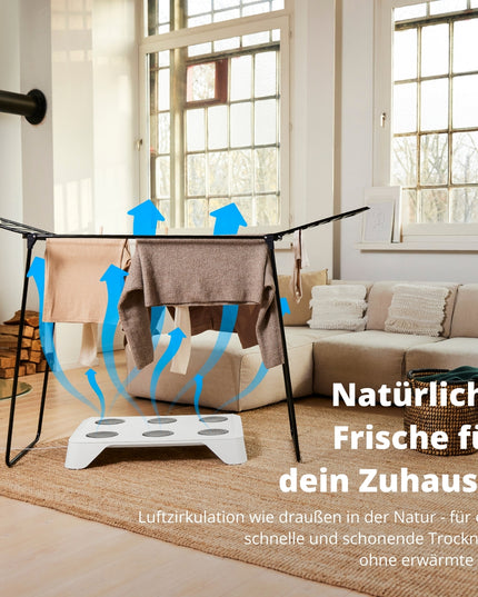Bring die natürliche Frische in dein Zuhause. Luftzirkulation wie draußen in der Natur - für schnelle und schonend trockene Wäsche.